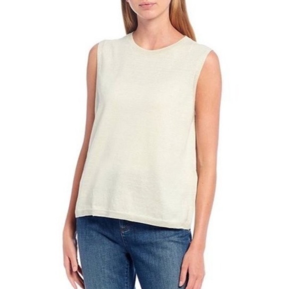 Eileen fisher sleeveless linen cream top size X-Large - Picture 1 of 6